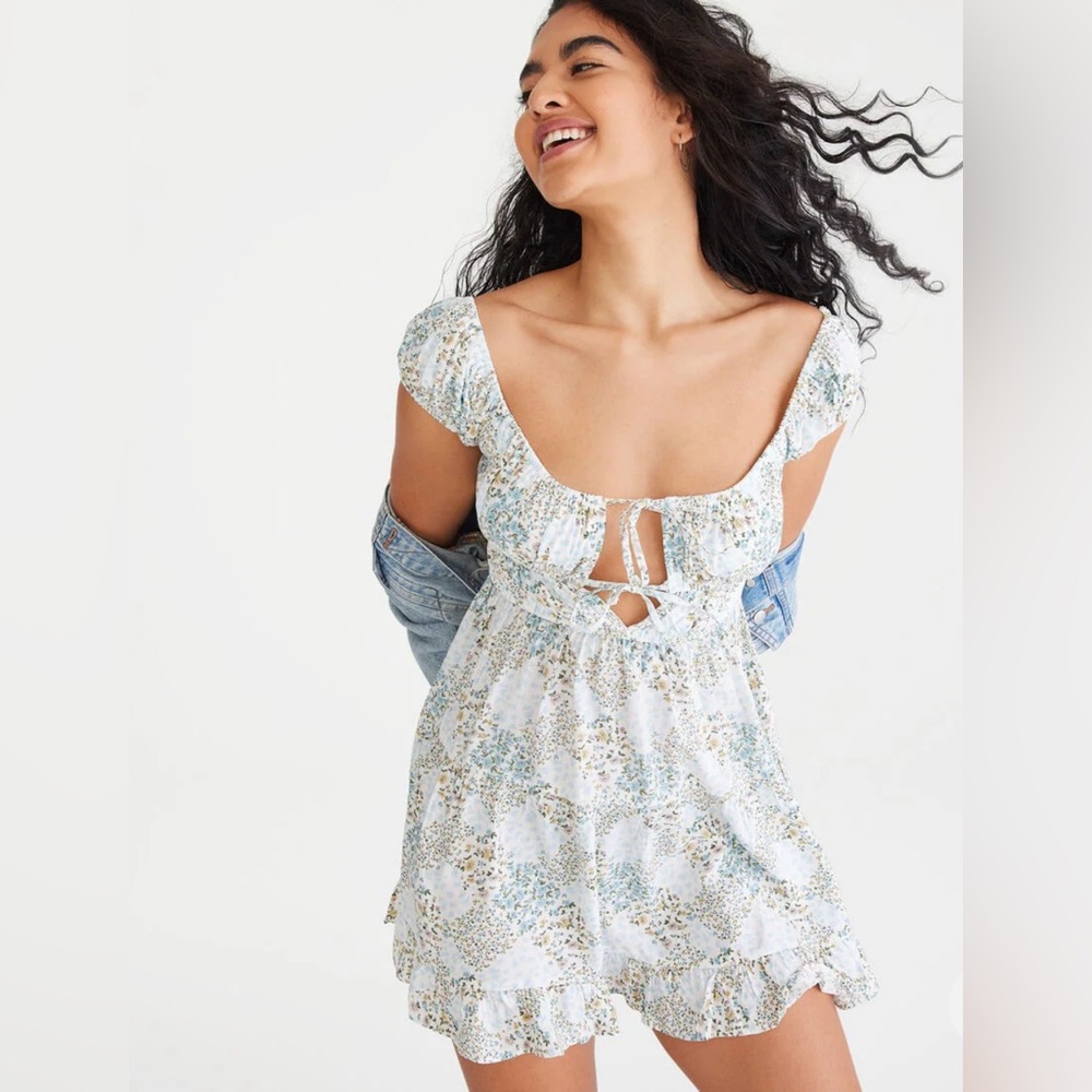 Aeropostale floral scoop-neck double-tie babydoll dress